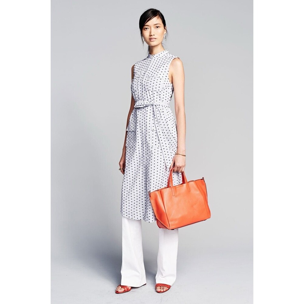 Banana Republic Midi Shirt Dress Workwear Polka Dot Pockets Tie Waist Sz Large
